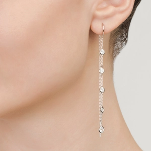 Long S925 sterling silver tassel earrings with clear round cubic zirconia stones
