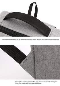 Detail of reinforced triangular stitching and comfortable padded top handle for backpack