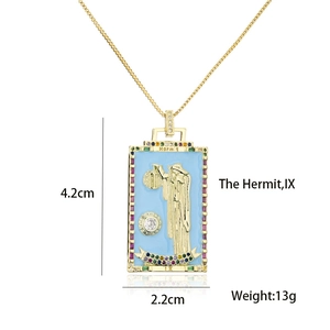 Detailed view of The Hermit tarot necklace pendant with size and weight dimensions