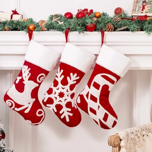 Christmas Stockings Velvet Embroidery Reindeer Snowflake Candy Cane Fireplace Hanging Holiday Decorations Gift Bags