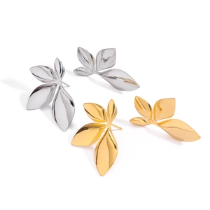 Leaf Earrings Stainless Steel 18K Gold Plated Waterproof Hypoallergenic Vintage Nature Inspired Jewelry For Women