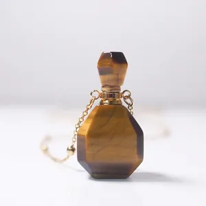 Tiger eye stone essential oil bottle pendant with gold chain necklace for women
