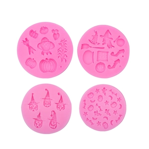 Set di 4 stampi in silicone rosa per Halloween con zucca, strega e pipistrelli per dolci