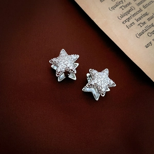 Star Pentagram Hoop Earrings Copper With Cubic Zirconia And Silver Earring Post Minimalist Sparkling Jewelry Women