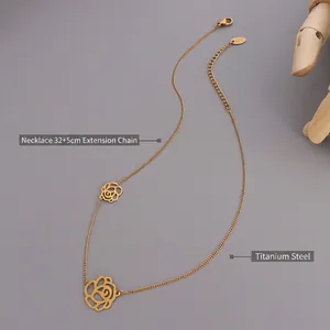 Elegant 18K gold plated titanium steel necklace featuring double hollow rose pendants