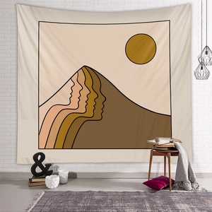 Minimalist boho sun and abstract face line art wall tapestry for home room decoration