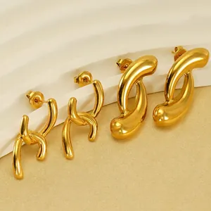 Geometric Hoop Earrings For Women Irregular Liquid Metal Style 18K Gold Plated Stainless Steel High Polish Simple Accessory
