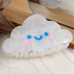 Cute cloud shaped hair claw clip with white pearl finish and smiling face pattern