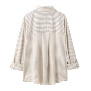 Rear view of striped long sleeve shirt showing fabric texture and back yoke detail