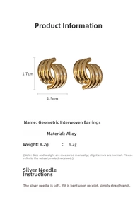 Detailed size and weight view of gold geometric interlaced earrings with dimensions