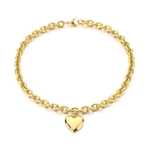 Collier chaîne à maillons en acier inoxydable doré avec pendentif cœur creux et fermoir OT