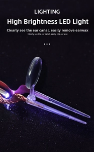 Precision ear tweezers with bright LED light and built-in magnifying glass for cleaning
