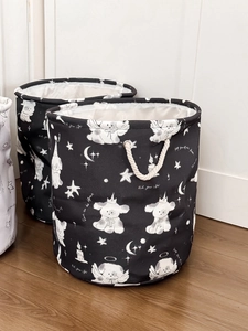 Foldable star moon dog laundry hamper with large capacity and thick canvas material