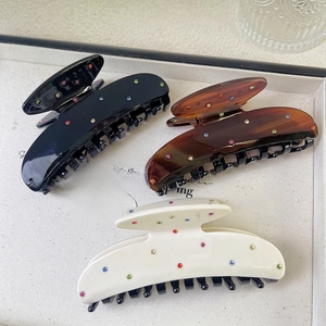 Acetate Hair Claw Clip With Colorful Rhinestones Elegant Korean Style Shark Clip Fashion Hair Accessory For Women