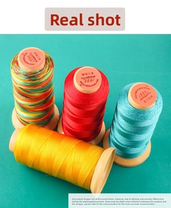 Detailed view of durable braided nylon threads in red, yellow, green and rainbow colors