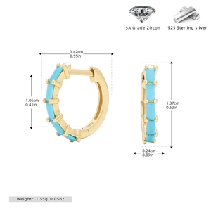 Detailed specs of S925 silver hoop earrings with square turquoise zircon stones