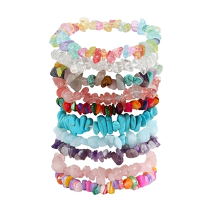 Set of 10 bohemian elastic bracelets with irregular natural turquoise and colorful stones