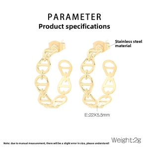 Detail showing dimensions and polished finish of gold stainless steel anchor earrings