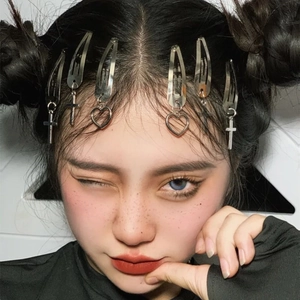 Metal Snap Hair Clips With Heart Star Cross Pendants Silver Gold Tone BB Clips Y2K Punk Accessories For Women Girls