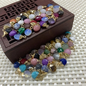 Faceted Oval Natural Gemstone Pendants With Gold Plated Cap Teardrop Crystal Charms For DIY Jewelry Necklace Making