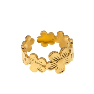Minimalist gold flower open ring made of polished stainless steel for women