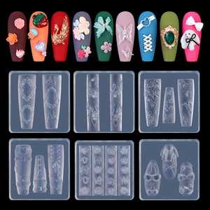 3D Nail Art Silicone Mold Embossed Relief Flower Butterfly Ribbon Pattern DIY Manicure Decoration Flexible Transparent