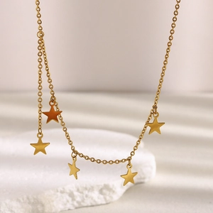 18K gold plated stainless steel necklace featuring five star pendants on O-chain