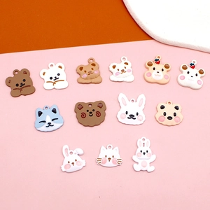 Frosted white alloy animal charms featuring bear, rabbit and cat heads for DIY jewelry