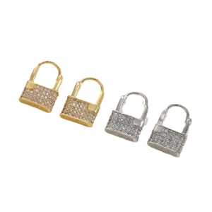 Luxury 14K gold and silver plated padlock earrings with pave-set zircon stones
