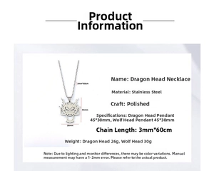 Detailed technical specifications for the stainless steel dragon head necklace pendant