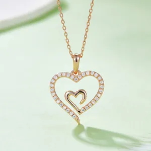 Rose gold heart pendant necklace with S925 silver and moissanite stones