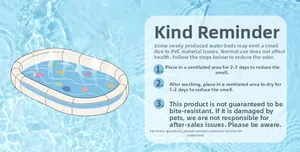 Detail showing high-quality blue PVC cooling water bed with ocean print for pet safety