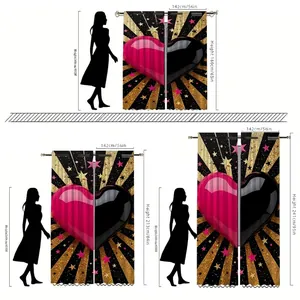 Size chart showing height options of 63, 90, and 95 inches for heart pattern velvet curtains