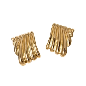 Minimalist gold-plated stainless steel stud earrings with shell-like pleated texture