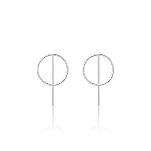 925 Sterling Silver Round Hoop Stud Earrings Minimalist Geometric Bar Design Smooth Surface Fashion Jewelry For Women