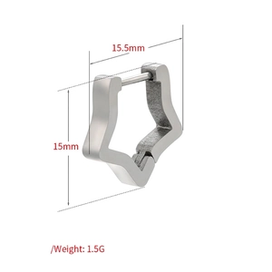 Star shaped stainless steel hoop earring with 15mm dimensions and matte silver finish