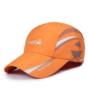 Waterproof orange athletic sun hat with Aquatic SPORTS logo for outdoor summer activities