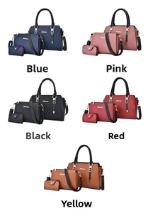 Three-piece women bag set showing tote, crossbody and wallet in five leather colors