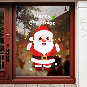 Christmas Santa Claus Window Clings Static PVC Stickers Double Sided Color Snowflake Decals For Glass Holiday Party Decoration