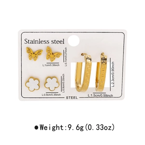 Détails du lot de boucles d'oreilles en acier doré avec motifs papillon et grecques