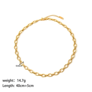 Detailed view of 18K gold plated chain necklace with 14.7g weight and 0.65cm width specs