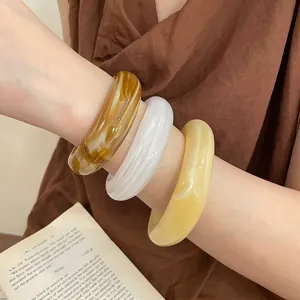 Chunky Bangle Bracelet Acrylic Resin Geometric C-Shaped Retro Marble Pattern Minimalist Fashion Jewelry For Women