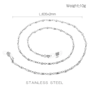 Dettaglio catena per occhiali da 635mm in acciaio inox con perle a oliva