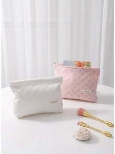 Borsa Da Toilette Trapuntata Grande Capacità Pochette Per Trucco Organizzatore Da Viaggio Motivo Diamante 3D Fodera In Tela Stile Retrò Donne