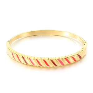 LONE letter 18K gold plated stainless steel bangle with red and pink enamel stripes