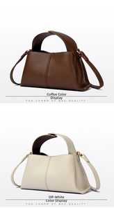 Close-up of pebble leather texture on coffee and off-white chic square tote bags
