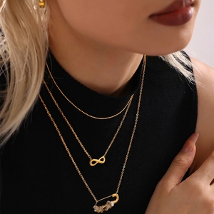 Collier Acier Inoxydable Symbole Infini Épingle À Nourrice Perle Eau Douce Améthyste Citrine Plqué Or Femmes