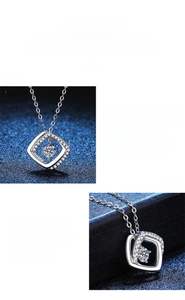 Detailed view of S925 sterling silver square halo pendant with 0.3ct moissanite stone