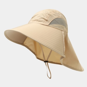 Outdoor Sun Hat Polyester Quick Dry Wide Brim With Neck Flap Breathable Mesh For Hiking Fishing Unisex