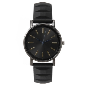 Women Quartz Watch Fashion Minimalist Alloy Case Silicone Strap With Geometric Texture Sunray Dial Gold Markers Blue Hands
